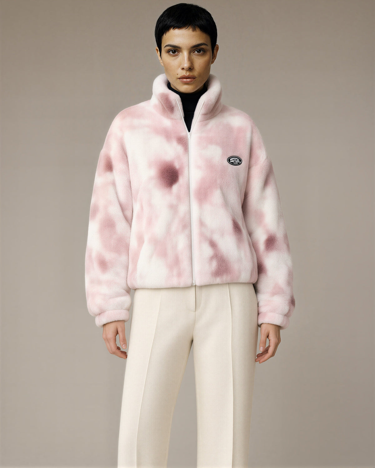 Laila Tie Dye Plush Zip Front Jacket, pink color option
