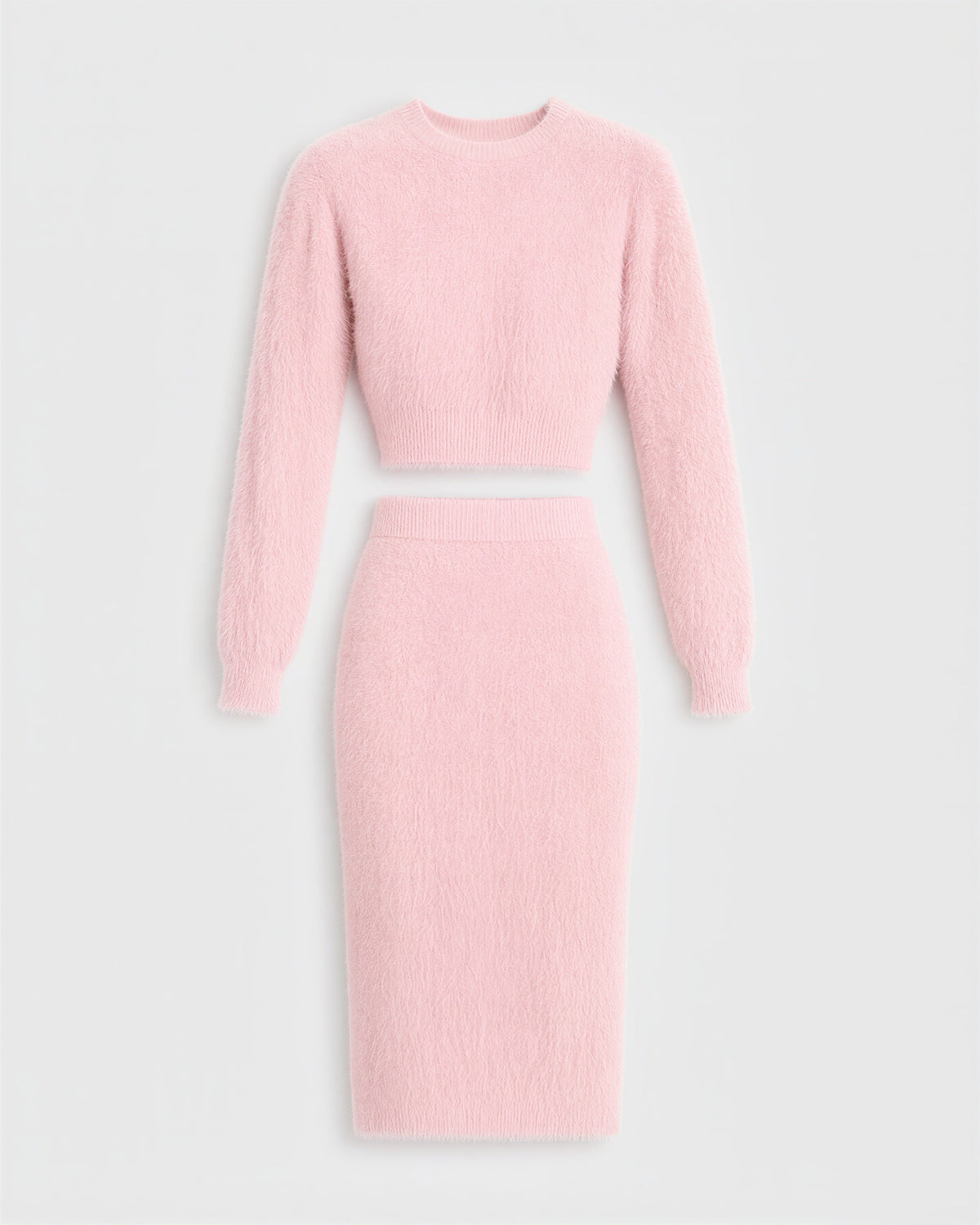 Lara Plush Cropped Sweater and Pencil Skirt Set, pink, product view without a model