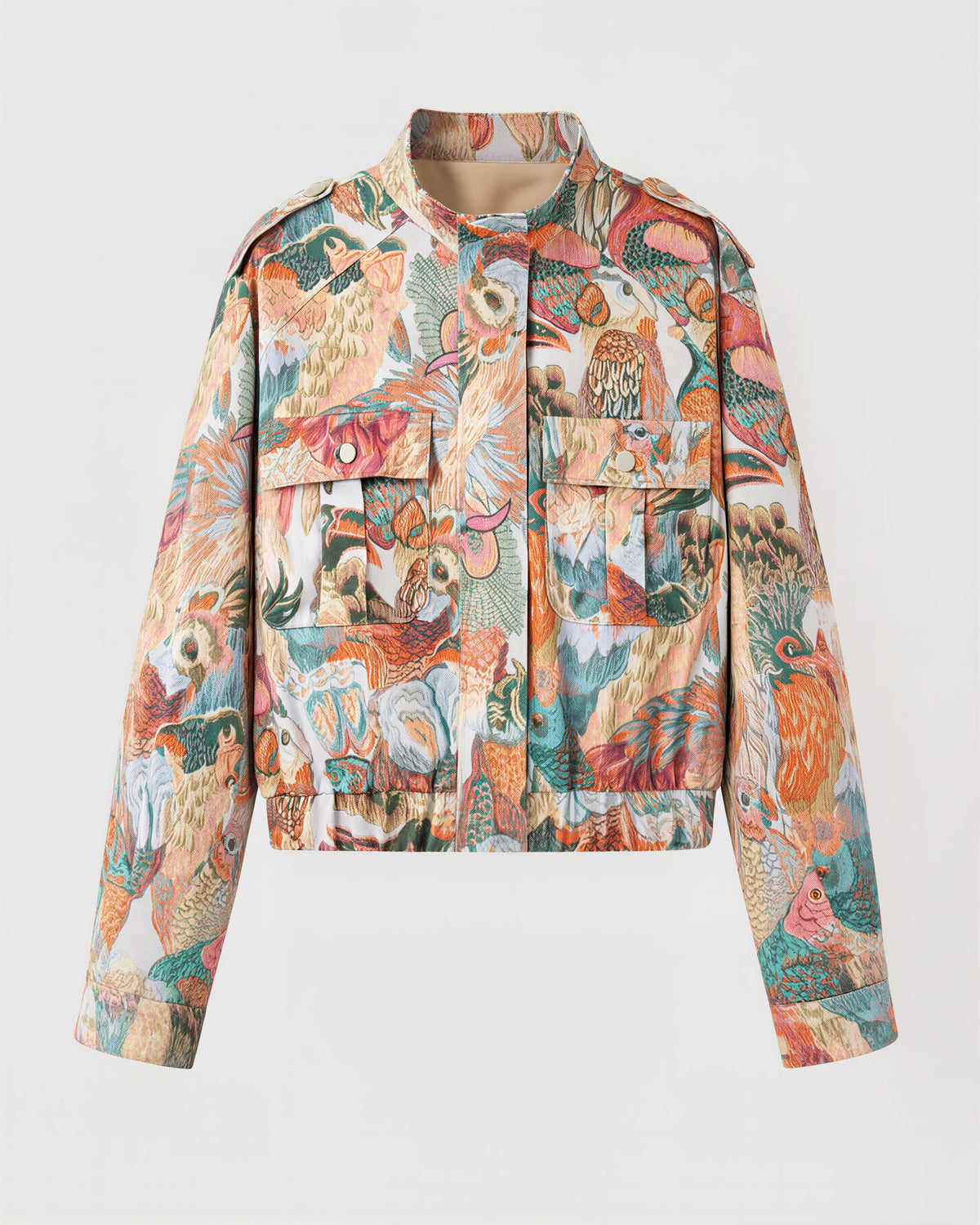 Lea Parrot Jacquard Stand Collar Cropped Jacket, multicolor, product view without a model