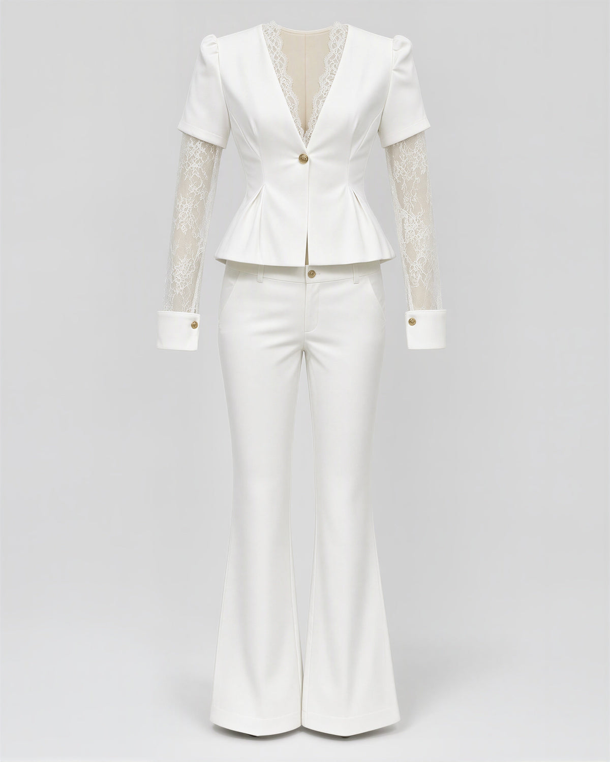 Leandra Lace Sleeve Blazer and Trouser Set, white, product view without a model
