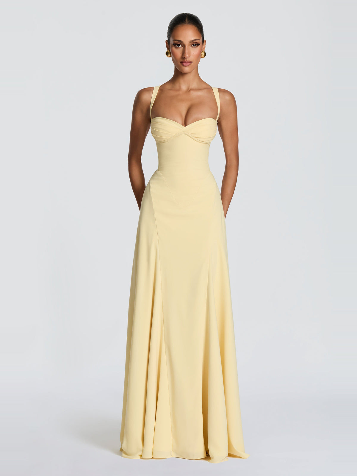 Seraphine Sweetheart Corset Maxi Dress in Lemon Yellow — Svelte Chic