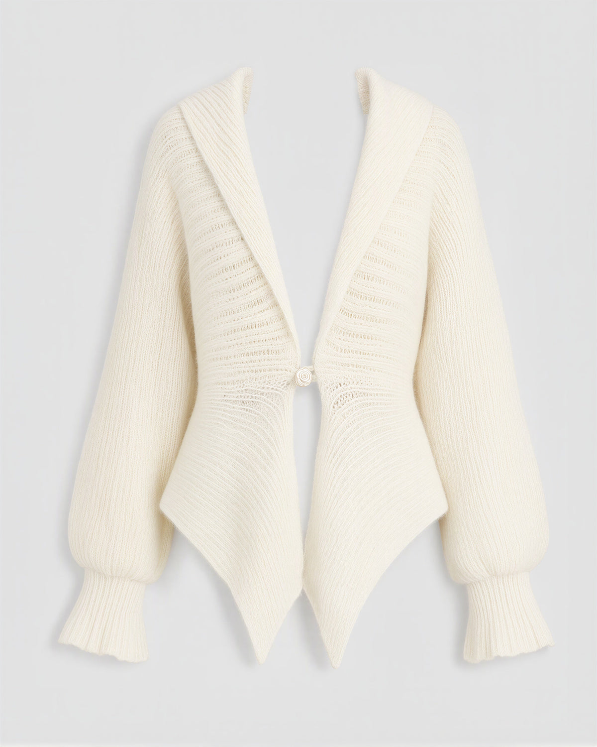 Liana Single Pearl Button Shawl Collar Cardigan, off white, product view without a model