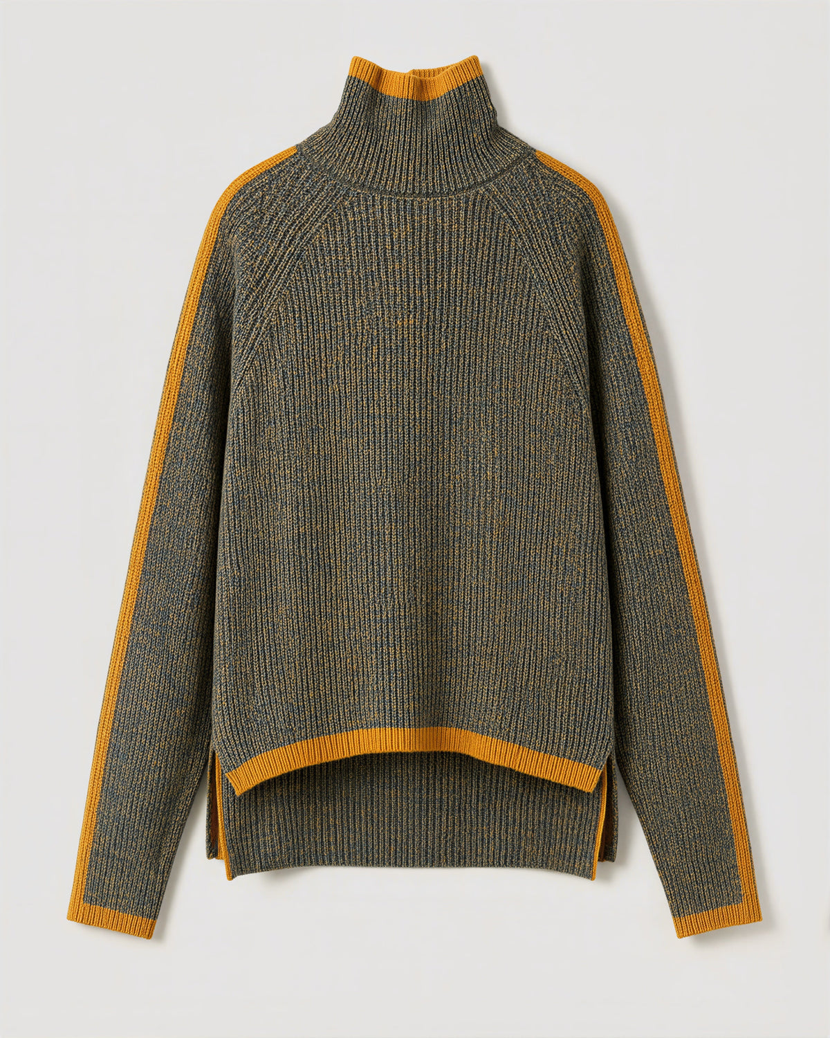 Lidia Orange Stripe Turtleneck Oversized Sweater, khaki melange, product view without a model