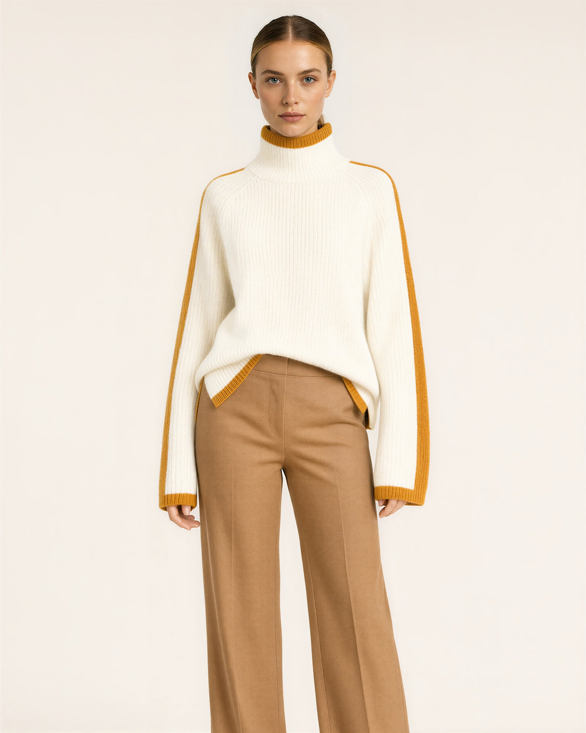 Lidia Orange Stripe Turtleneck Oversized Sweater, off white color option