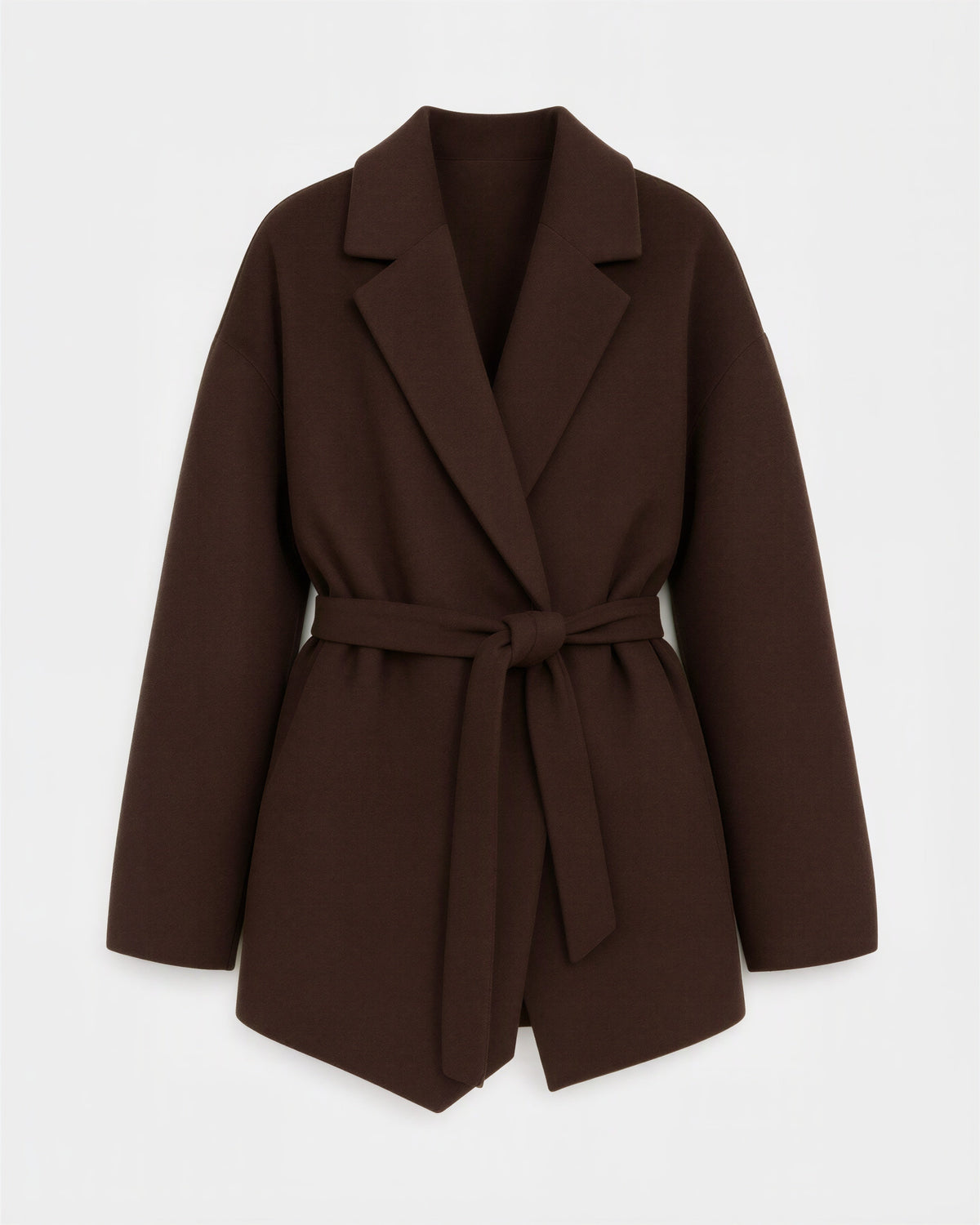 Livia Tie Belt Cropped Melton Coat, Dark Brown, dark brown, product view without a model