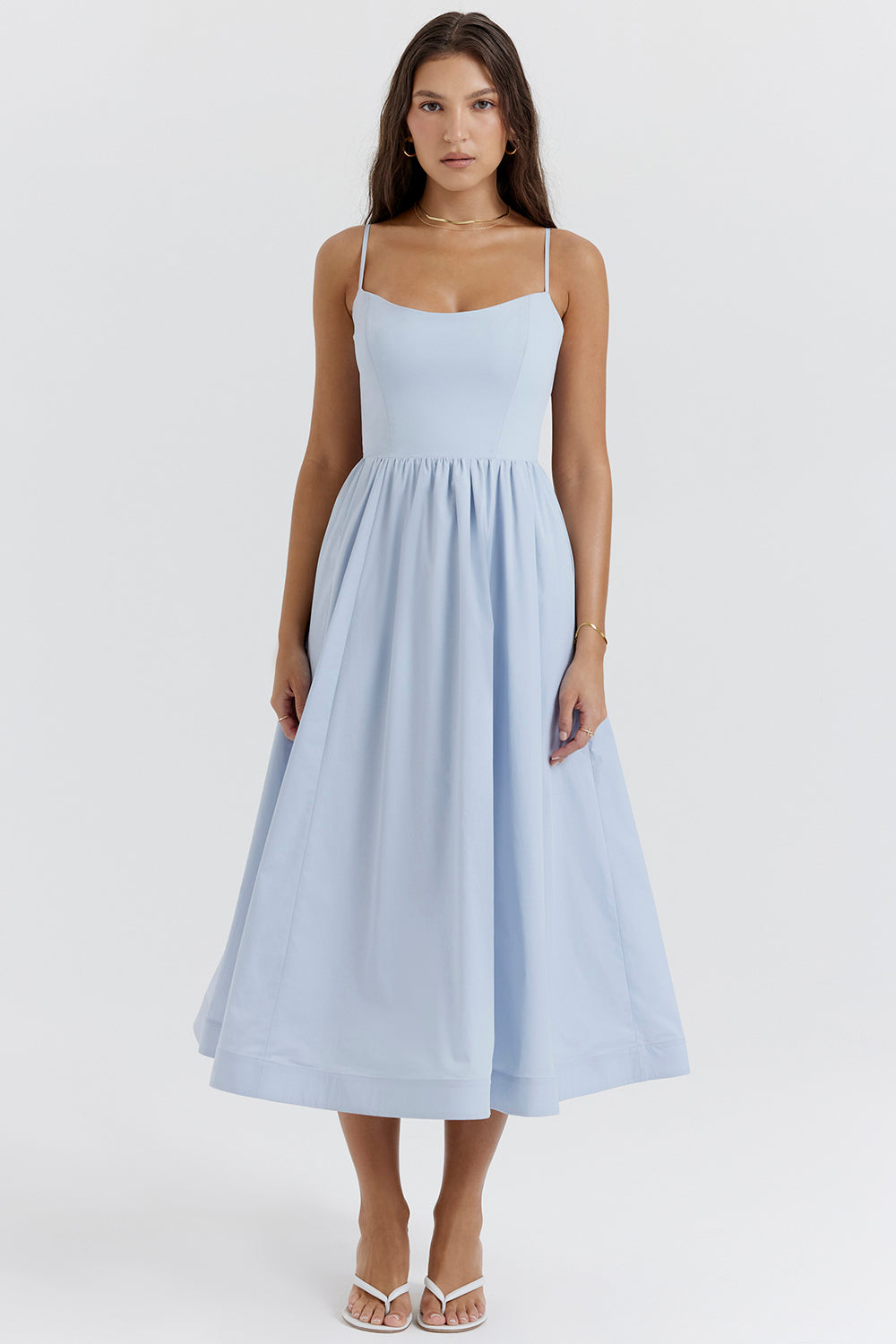 Maria A-Line Midi Dress in Blue — Svelte Chic