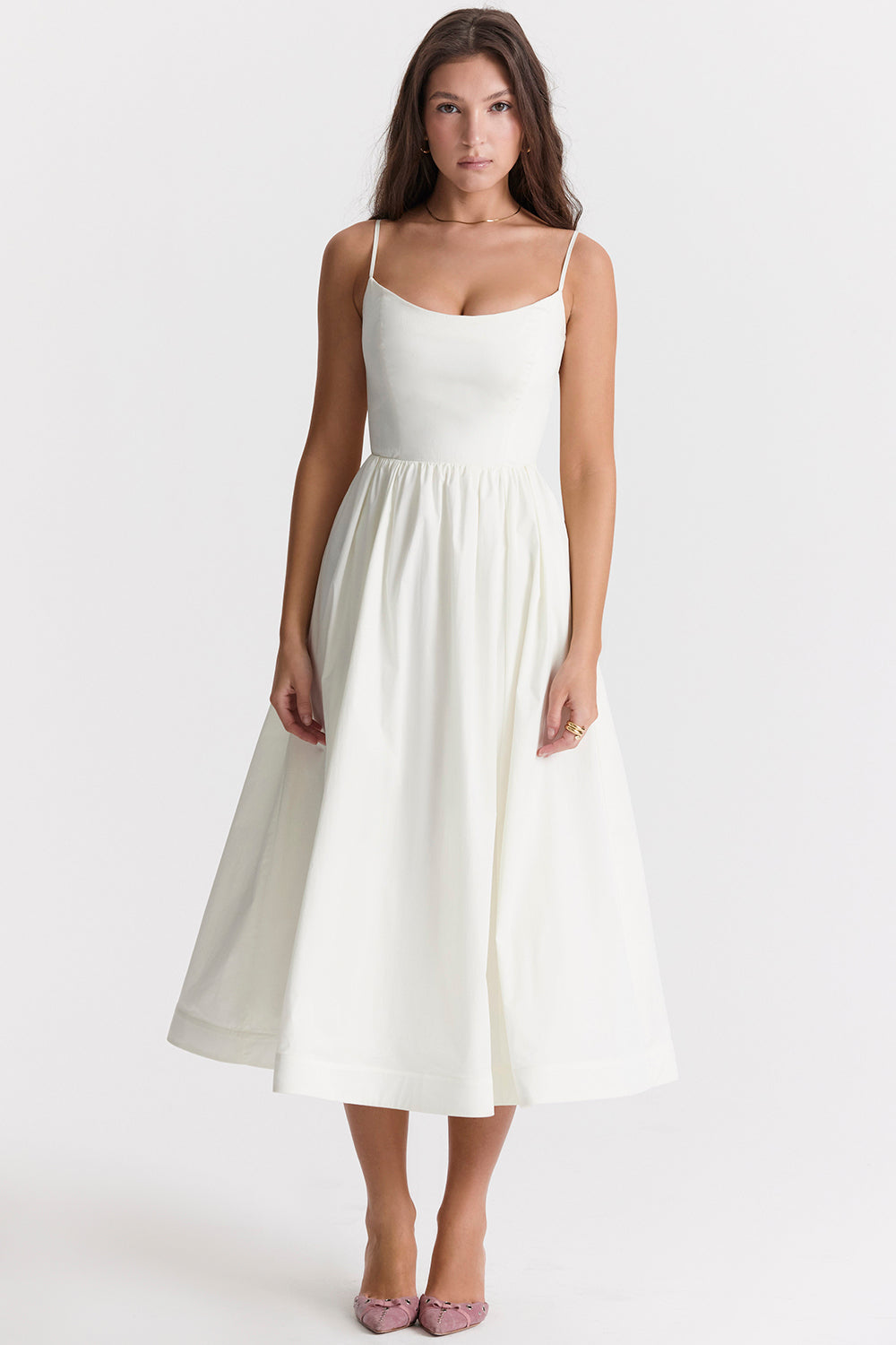Maria A-Line Midi Dress in White — Svelte Chic