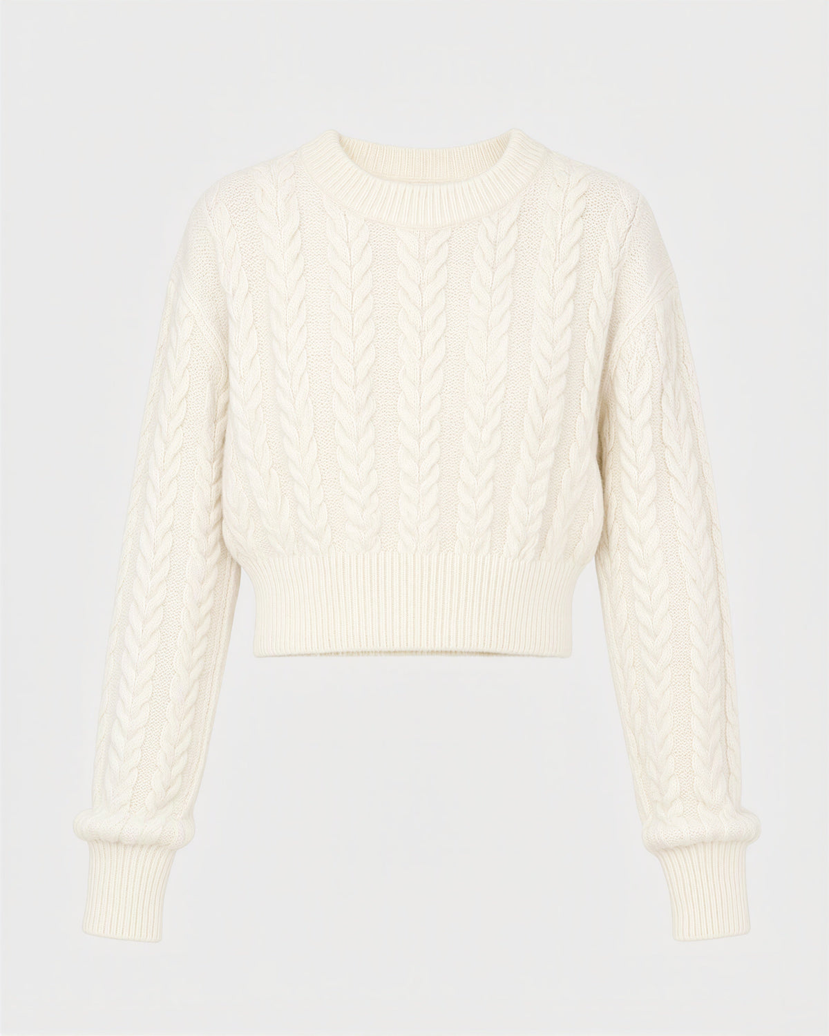 Loredana Cable Motif Cropped Knit Sweater, off white, product view without a model