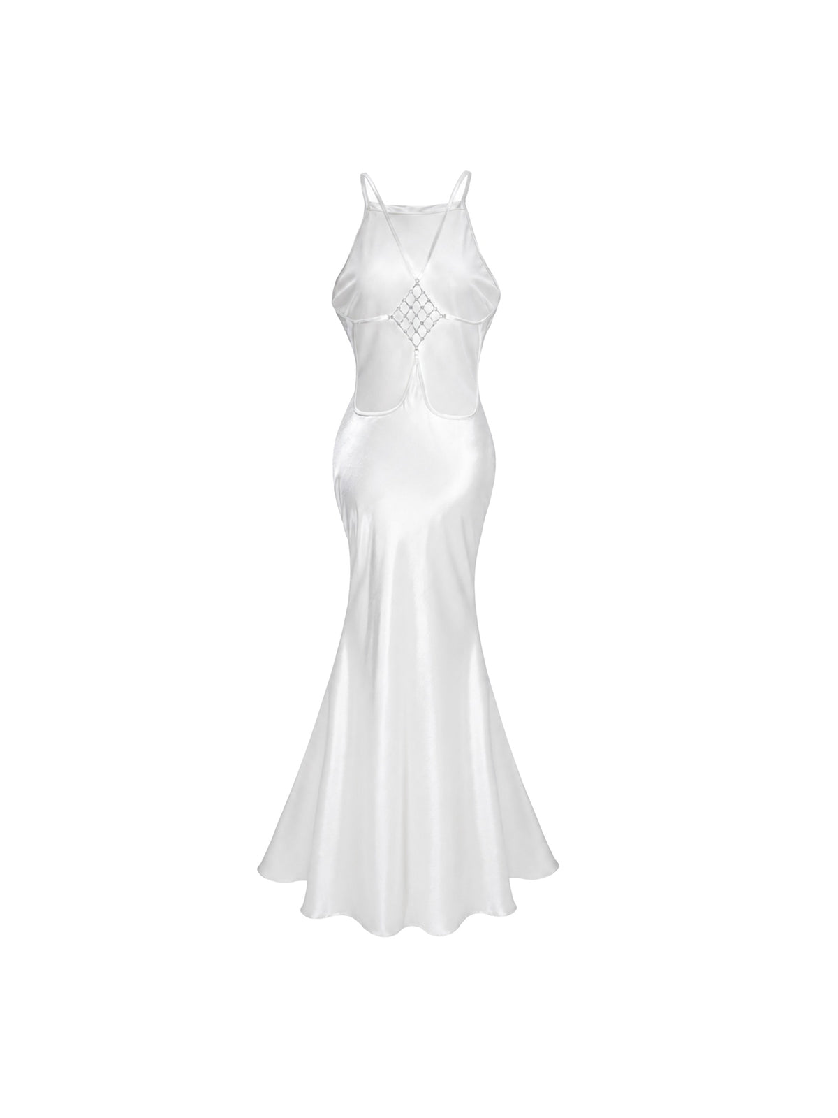 Loviatar Open Back Crystal Satin Maxi Gown Ivory