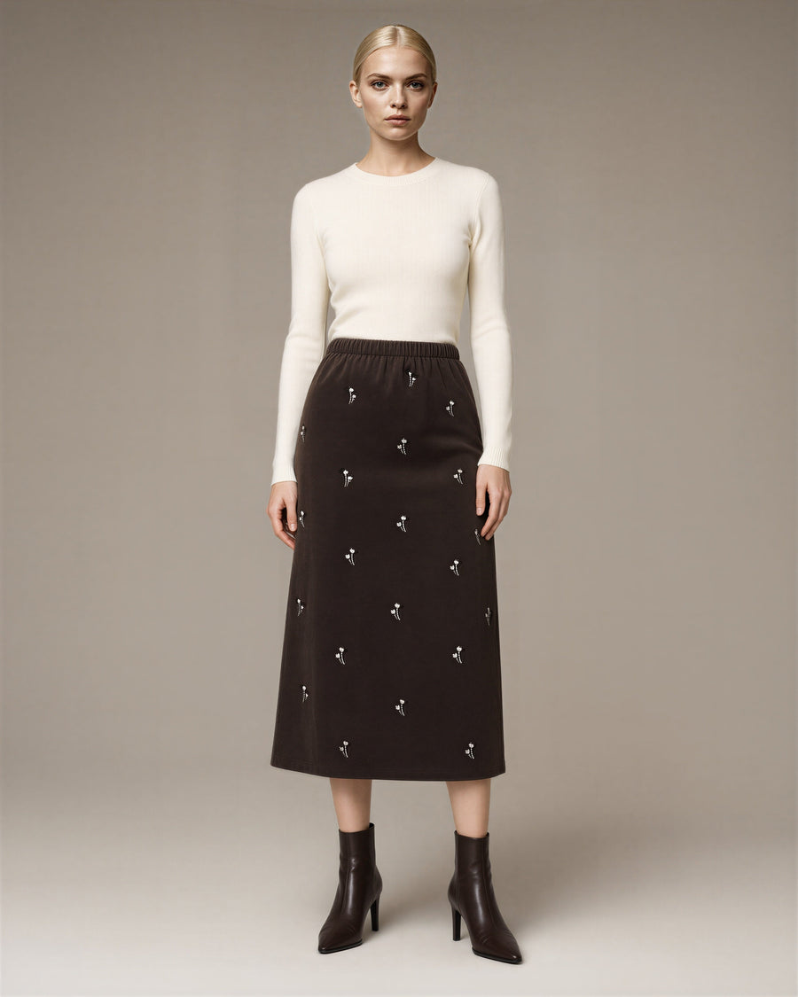 Lucia Embroidered Faux Suede Skirt