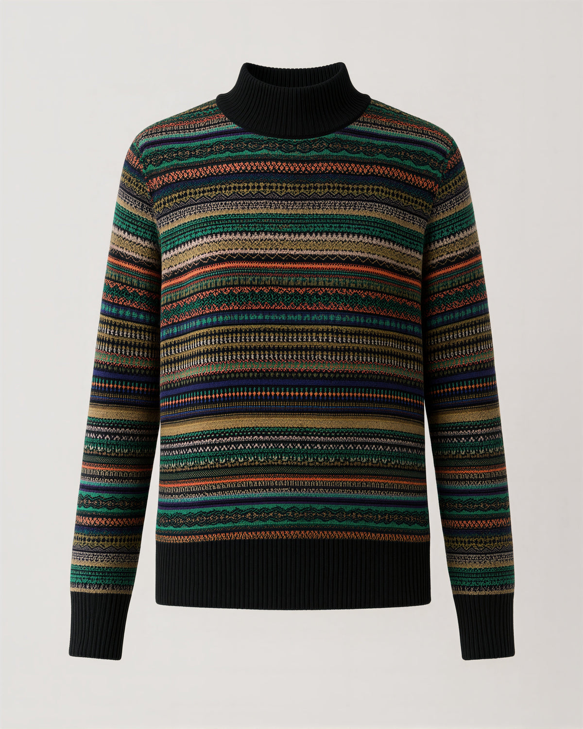 Luciana Patterned Striped Half Turtleneck Sweater, black, product view without a model