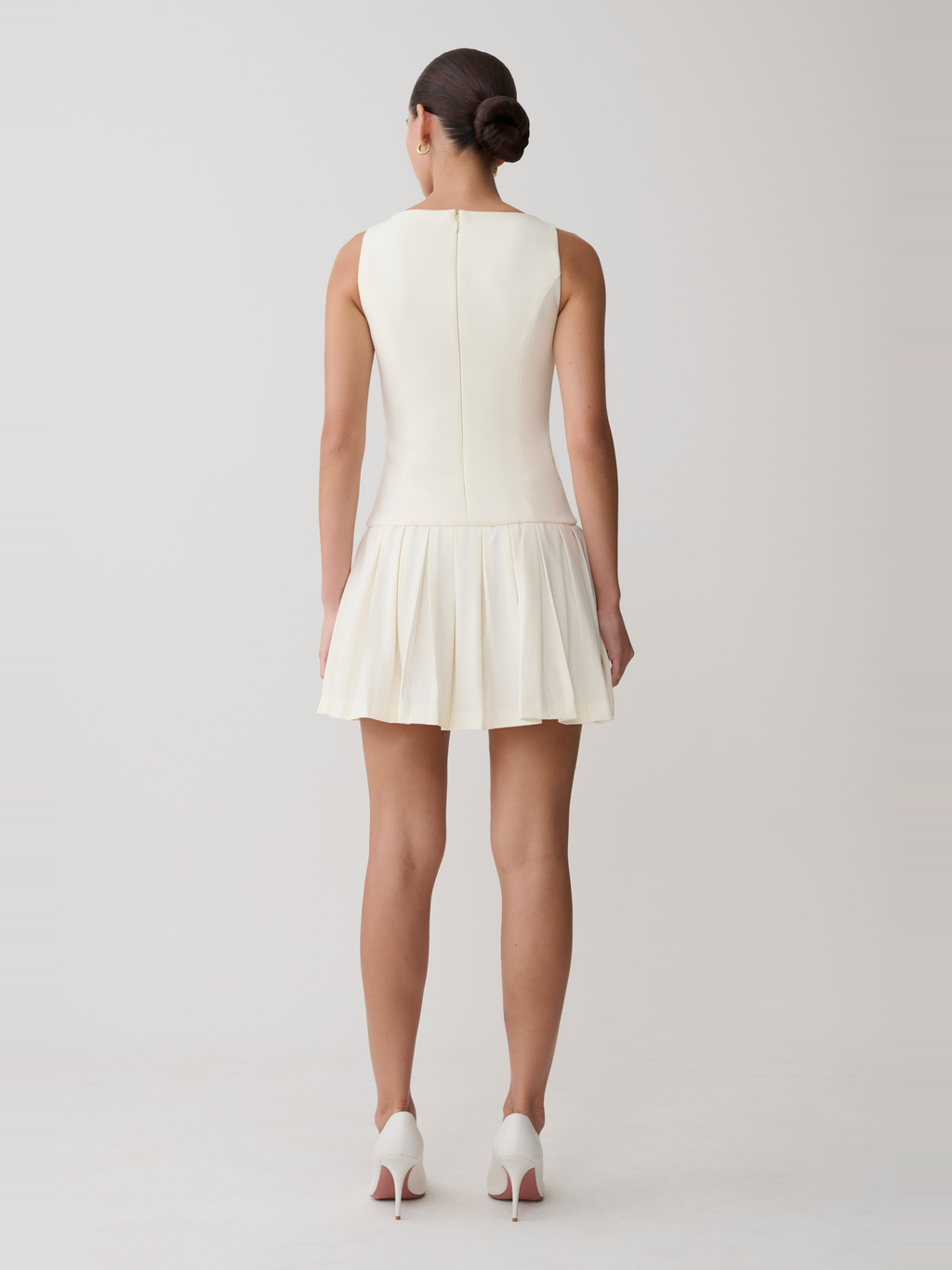 Mackenzie Pleated Sleeveless Mini Dress in Cream — Svelte Chic