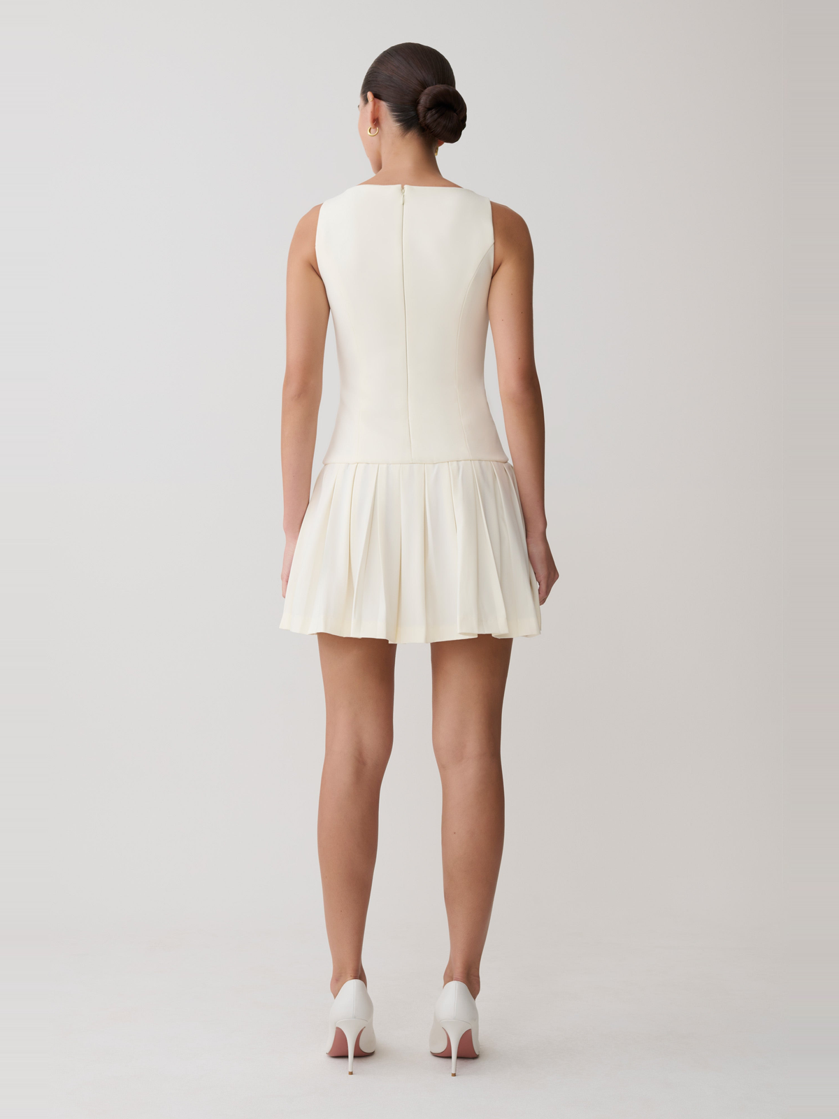 Mackenzie Pleated Sleeveless Mini Dress in Cream — Svelte Chic