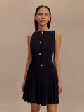 Mackenzie Pleated Sleeveless Mini Dress in Black — Svelte Chic