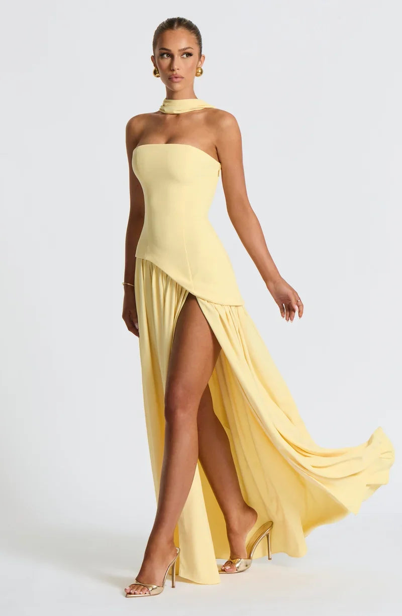 Maliyah Strapless Maxi Dress in Yellow — Svelte Chic