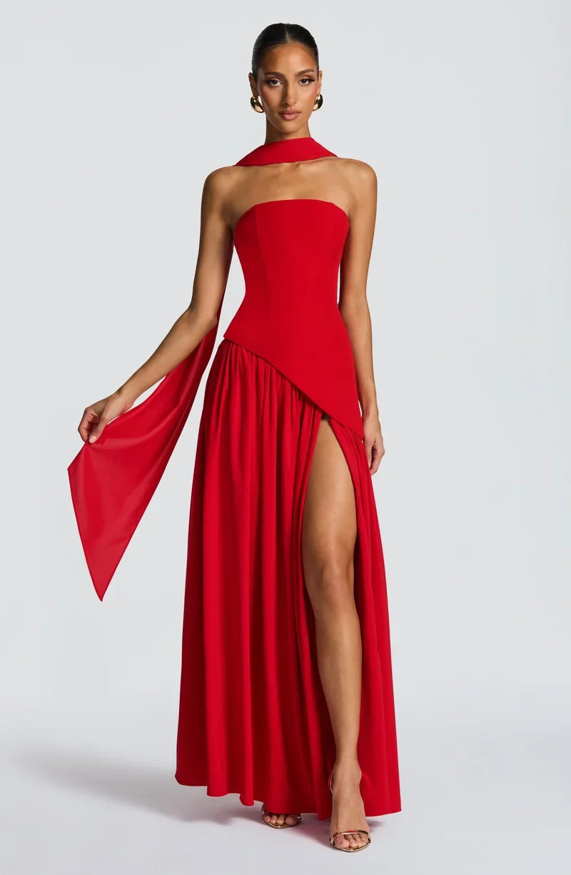 Maliyah Strapless Maxi Dress in Red — Svelte Chic