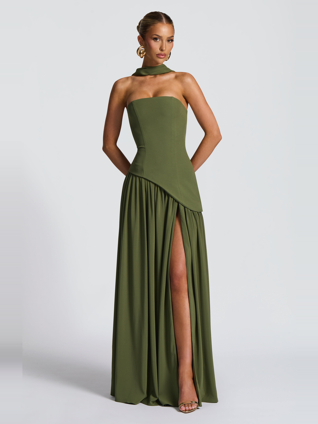 Maliyah Strapless Maxi Dress in Green — Svelte Chic