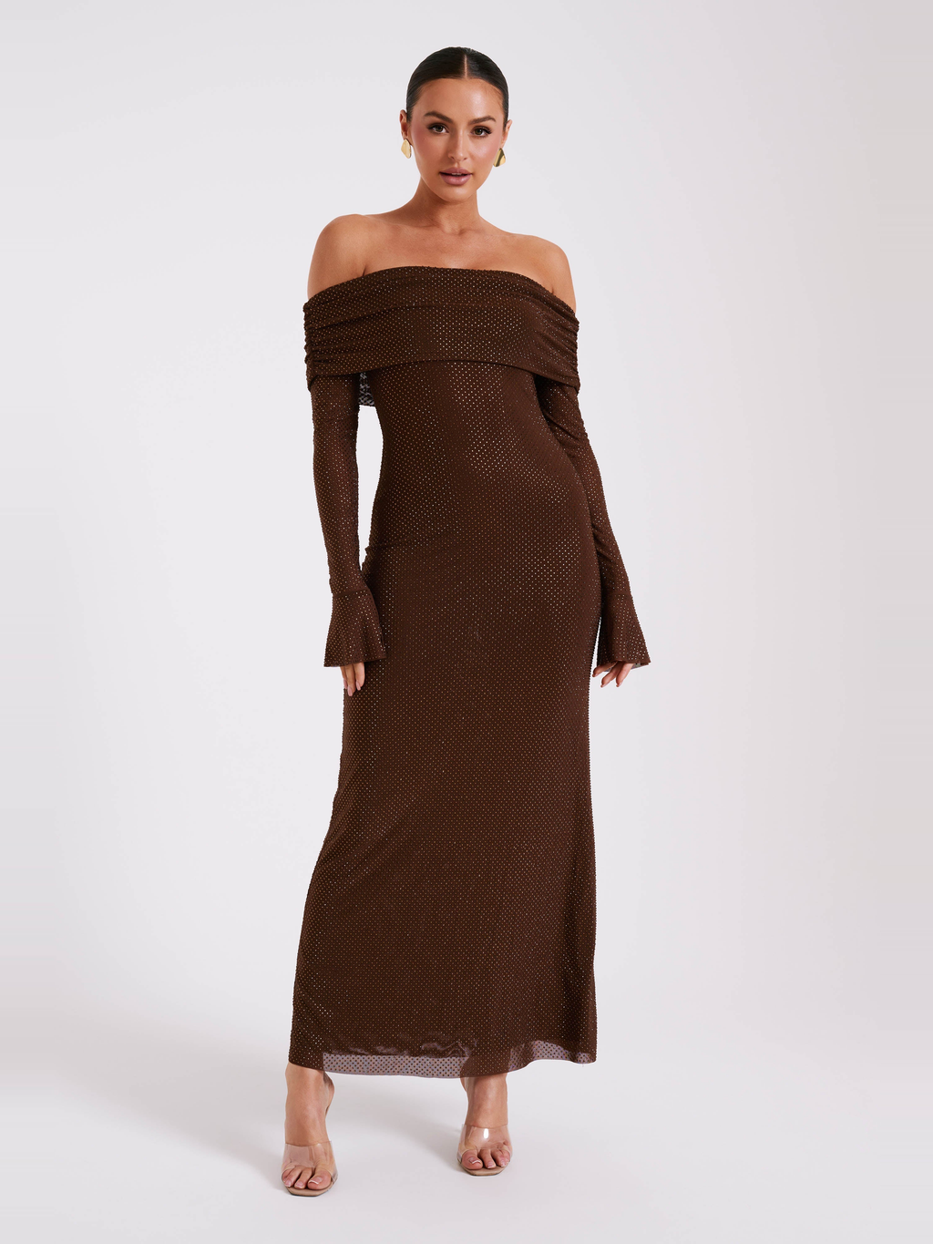 Marcel Square Neck Stone Maxi Dress in Chocolate — Svelte Chic