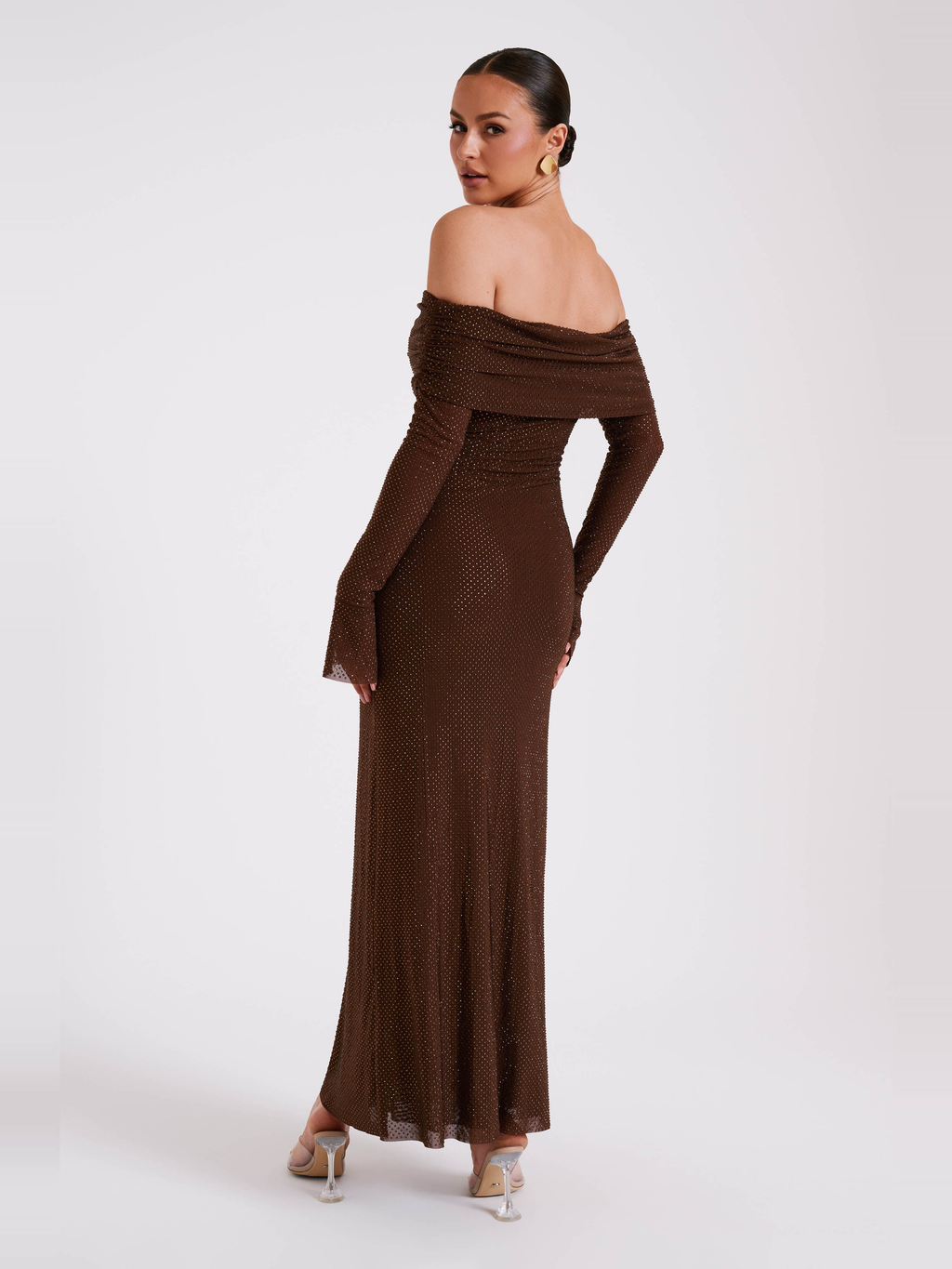 Marcel Square Neck Stone Maxi Dress in Chocolate — Svelte Chic