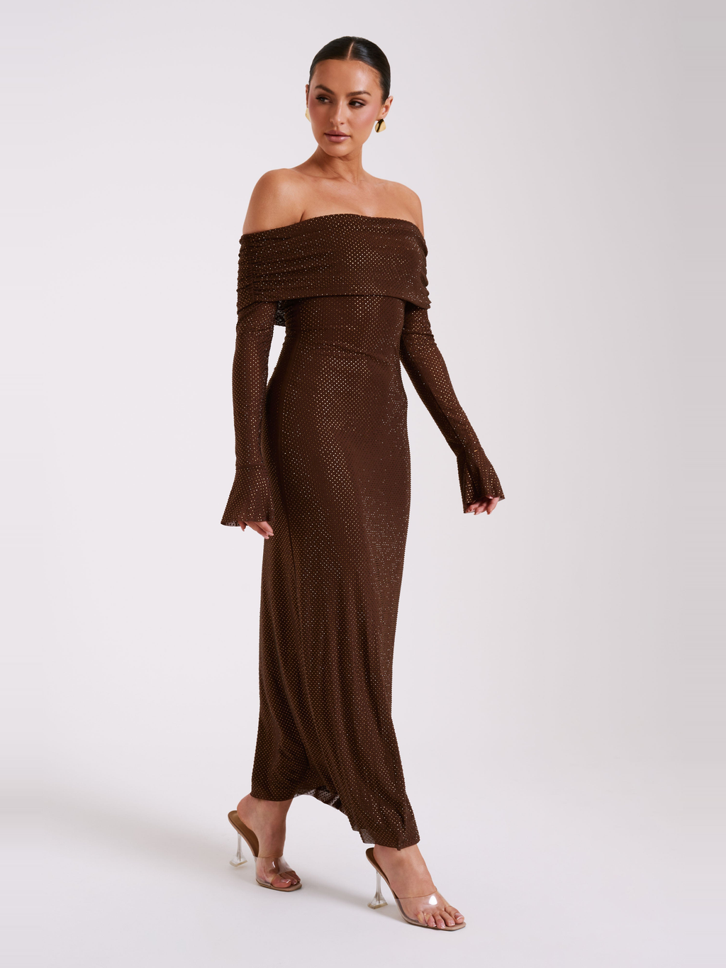 Marcel Square Neck Stone Maxi Dress in Chocolate — Svelte Chic