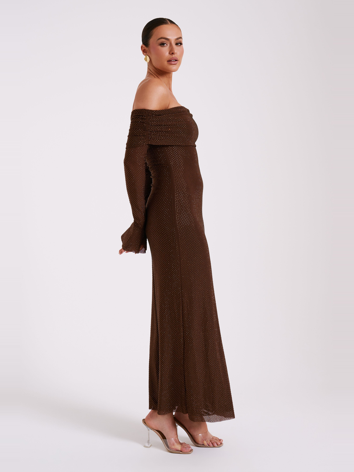 Marcel Square Neck Stone Maxi Dress in Chocolate — Svelte Chic