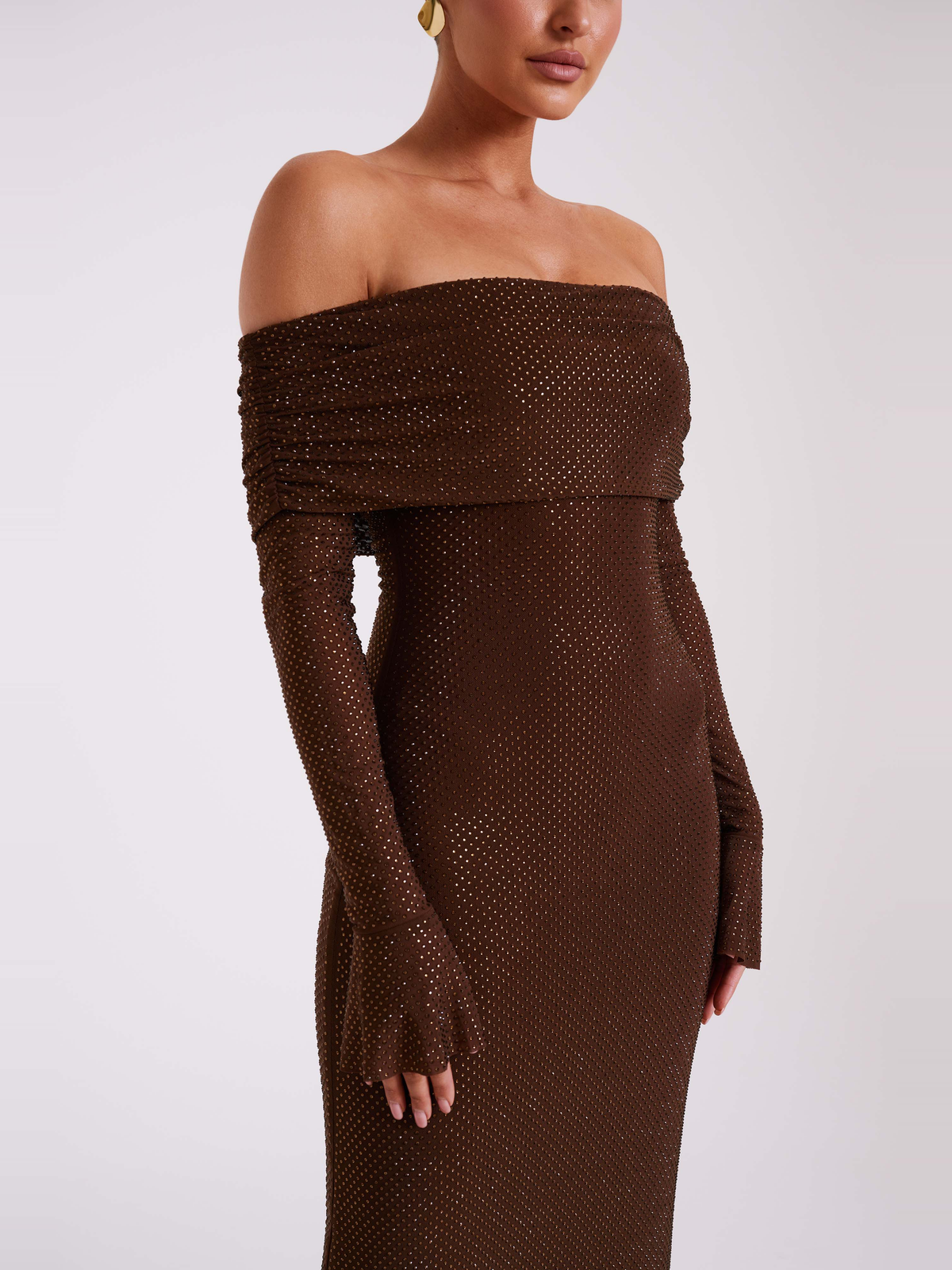 Marcel Square Neck Stone Maxi Dress in Chocolate — Svelte Chic