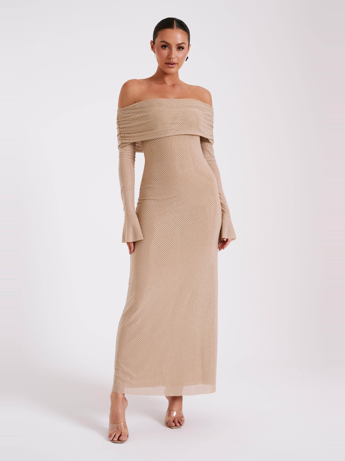 Marcel Square Neck Stone Maxi Dress in Nude — Svelte Chic
