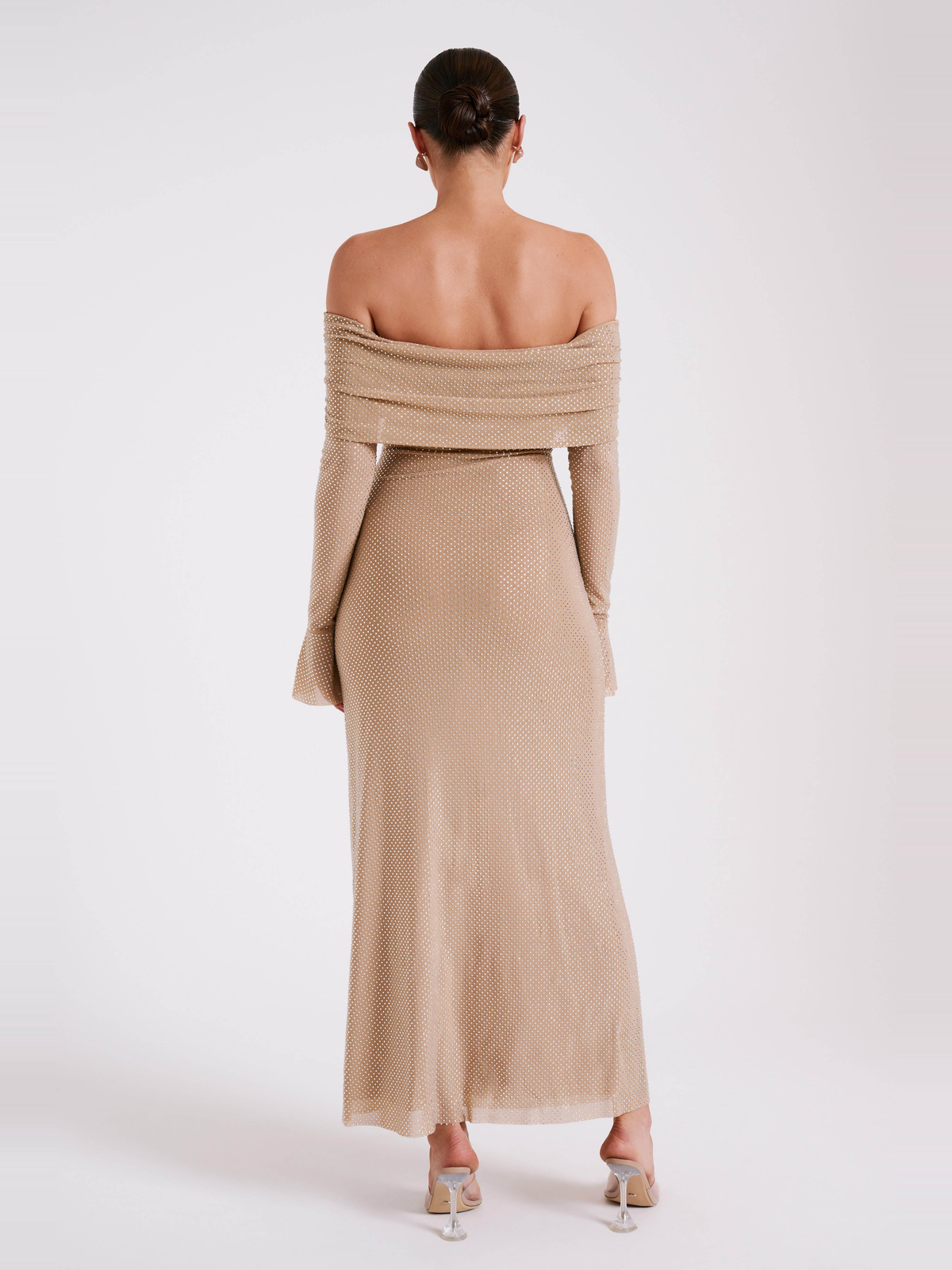 Marcel Square Neck Stone Maxi Dress in Nude — Svelte Chic