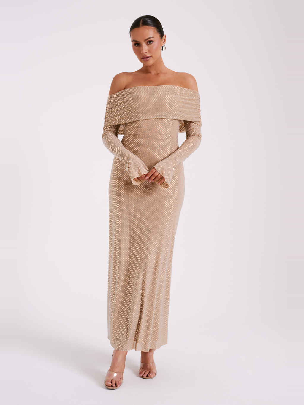 Marcel Square Neck Stone Maxi Dress in Nude — Svelte Chic