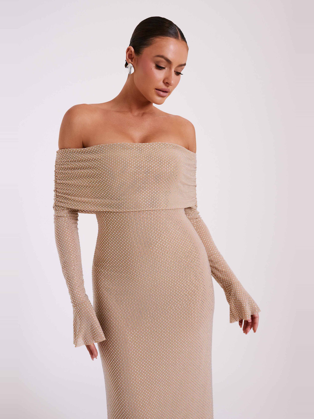 Marcel Square Neck Stone Maxi Dress in Nude — Svelte Chic