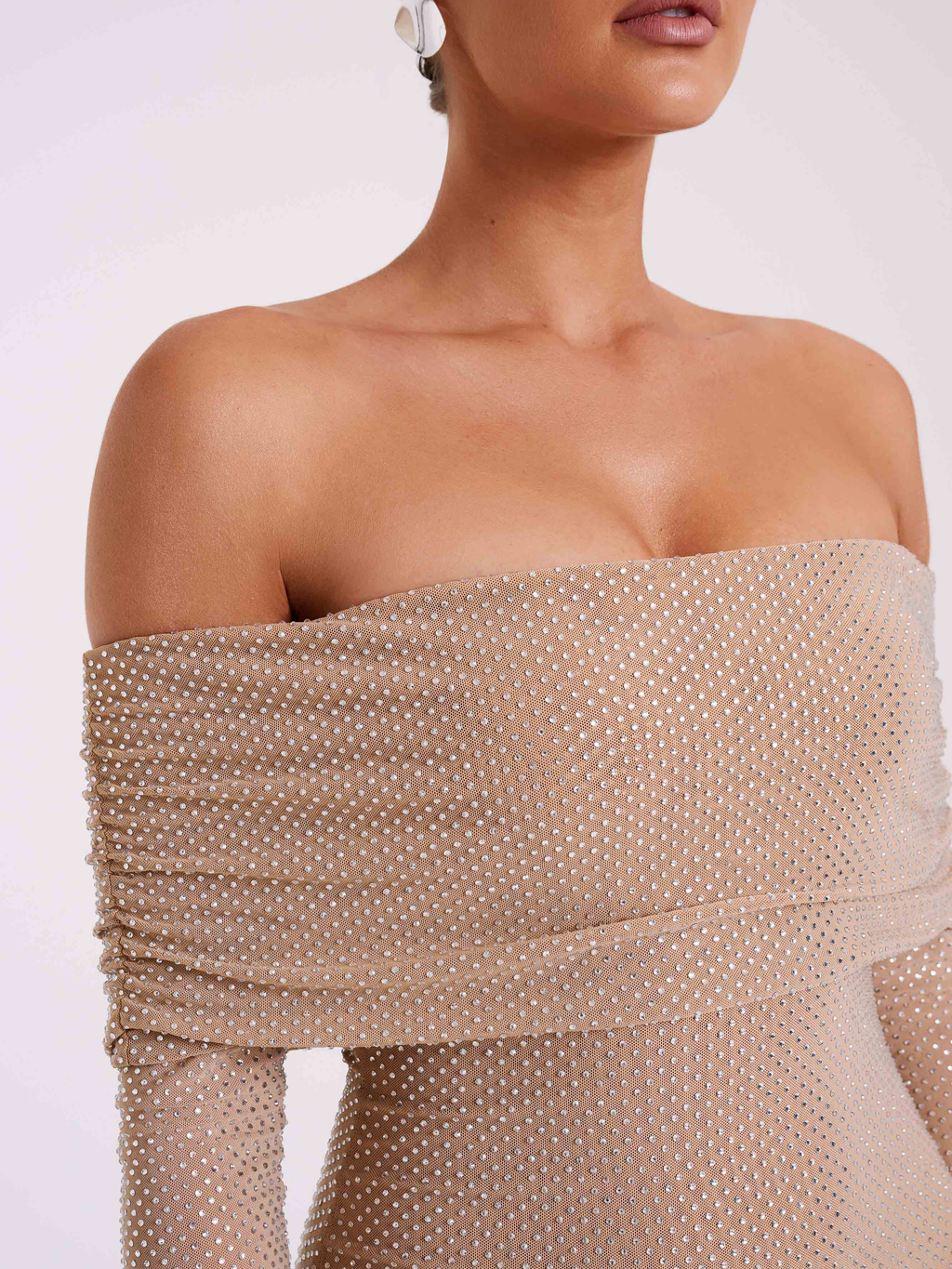 Marcel Square Neck Stone Maxi Dress in Nude — Svelte Chic