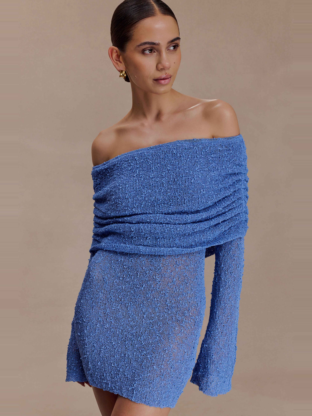 Marisol Off Shoulder Bouclé Mini Dress in Lilac — Svelte Chic