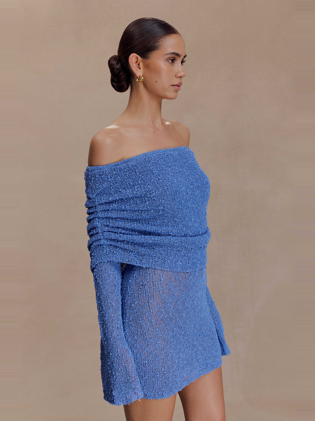 Marisol Off Shoulder Bouclé Mini Dress in Lilac — Svelte Chic