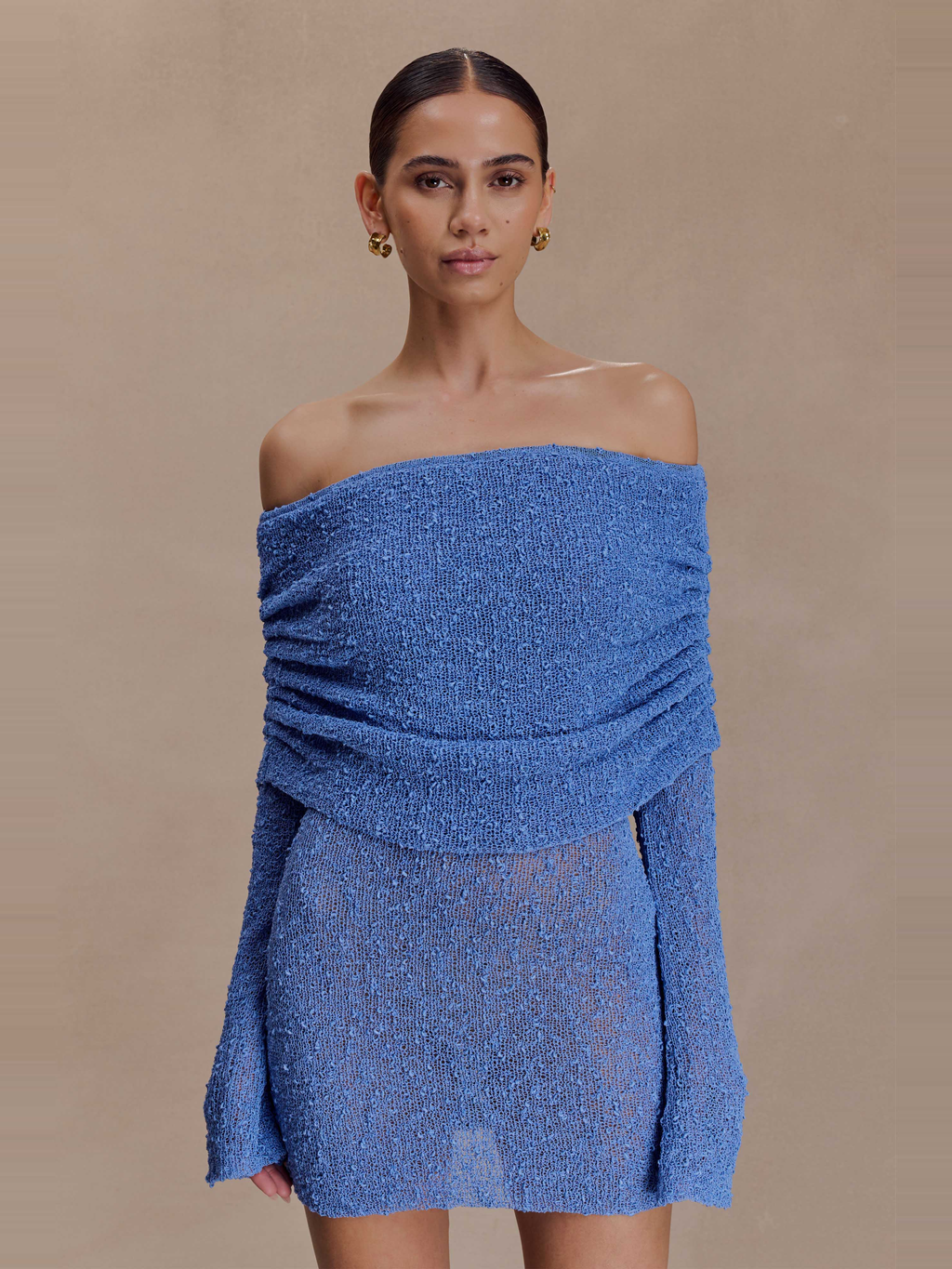 Marisol Off Shoulder Bouclé Mini Dress in Lilac — Svelte Chic