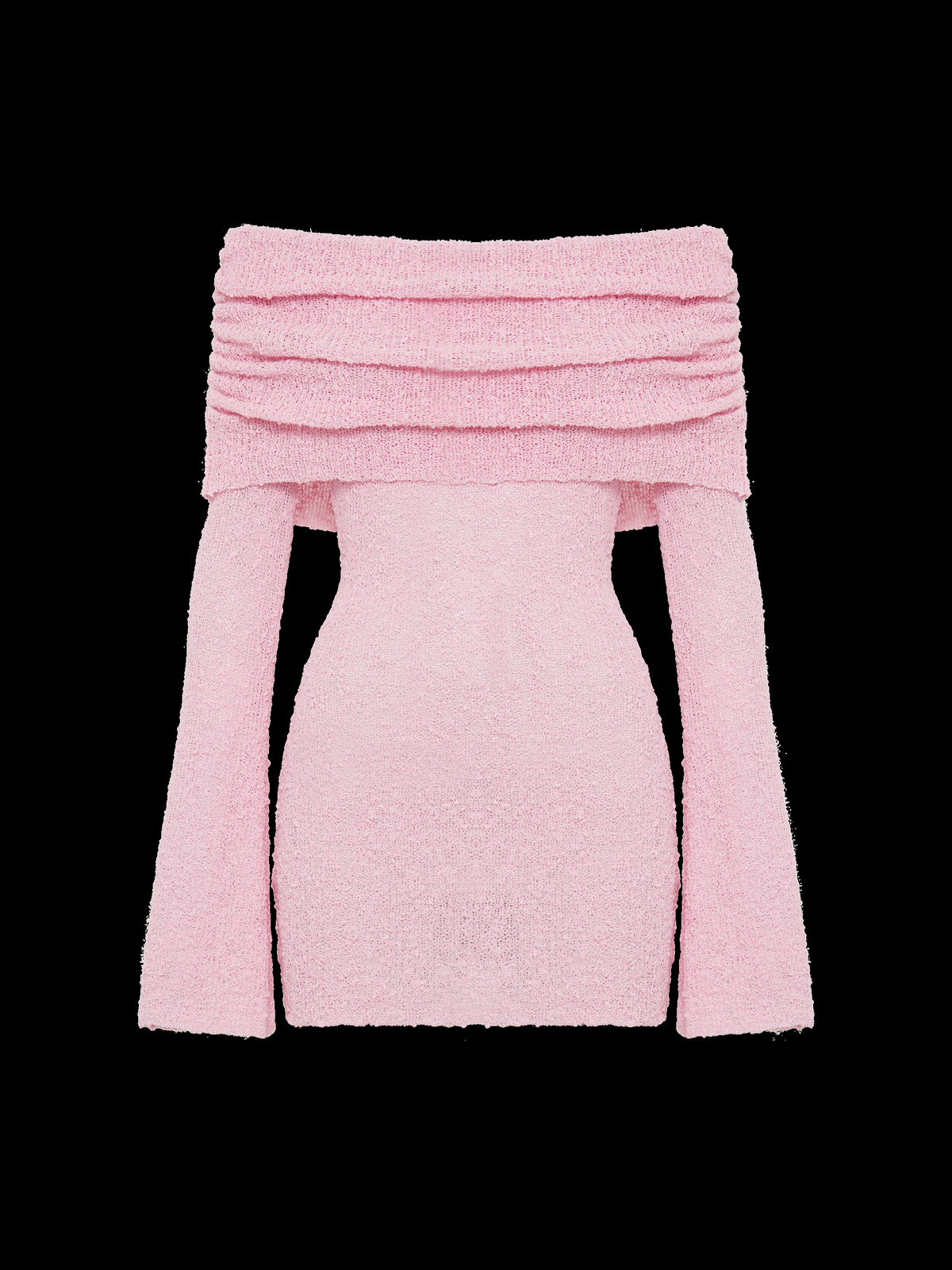 Marisol Off Shoulder Bouclé Mini Dress in Baby Pink — Svelte Chic