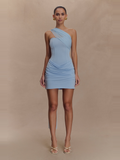 Mattea Mesh Scarf Detail Mini Dress in Powder Blue — Svelte Chic