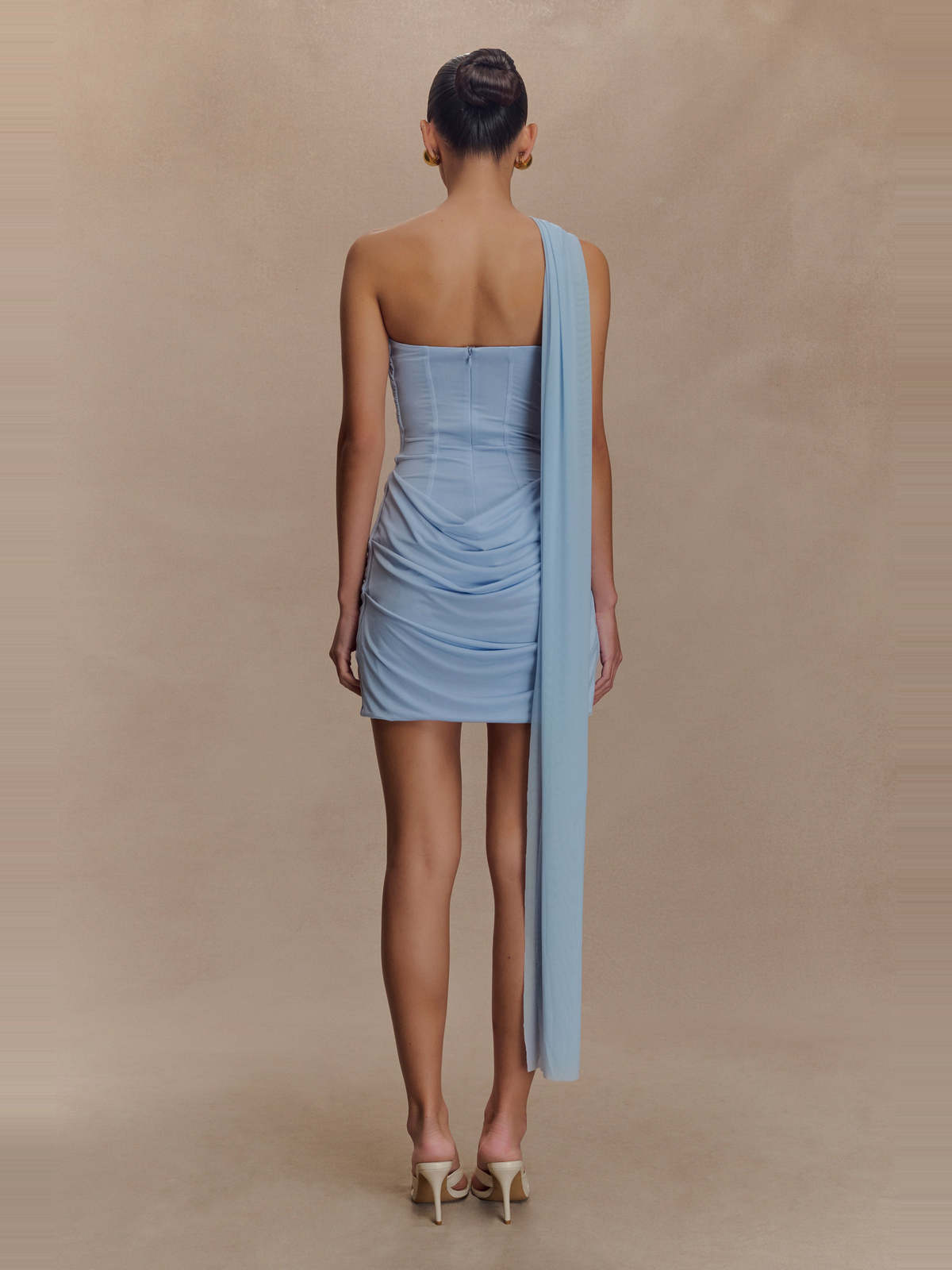 Mattea Mesh Scarf Detail Mini Dress in Powder Blue — Svelte Chic