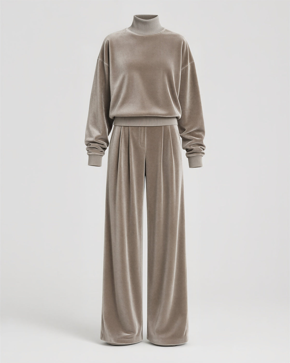 Maura Velvet Sweatshirt and Wide Leg Trouser Set, stone grey, product view without a model