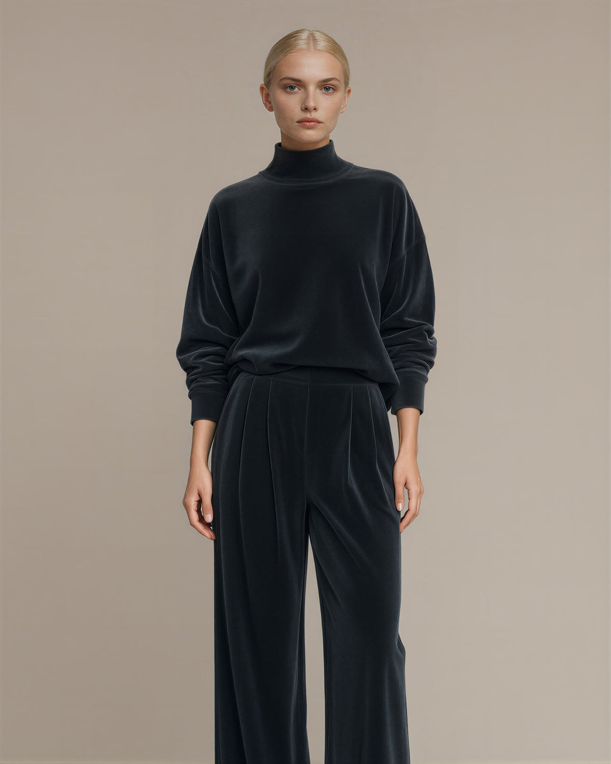 Maura Velvet Sweatshirt and Wide Leg Trouser Set, charcoal color option