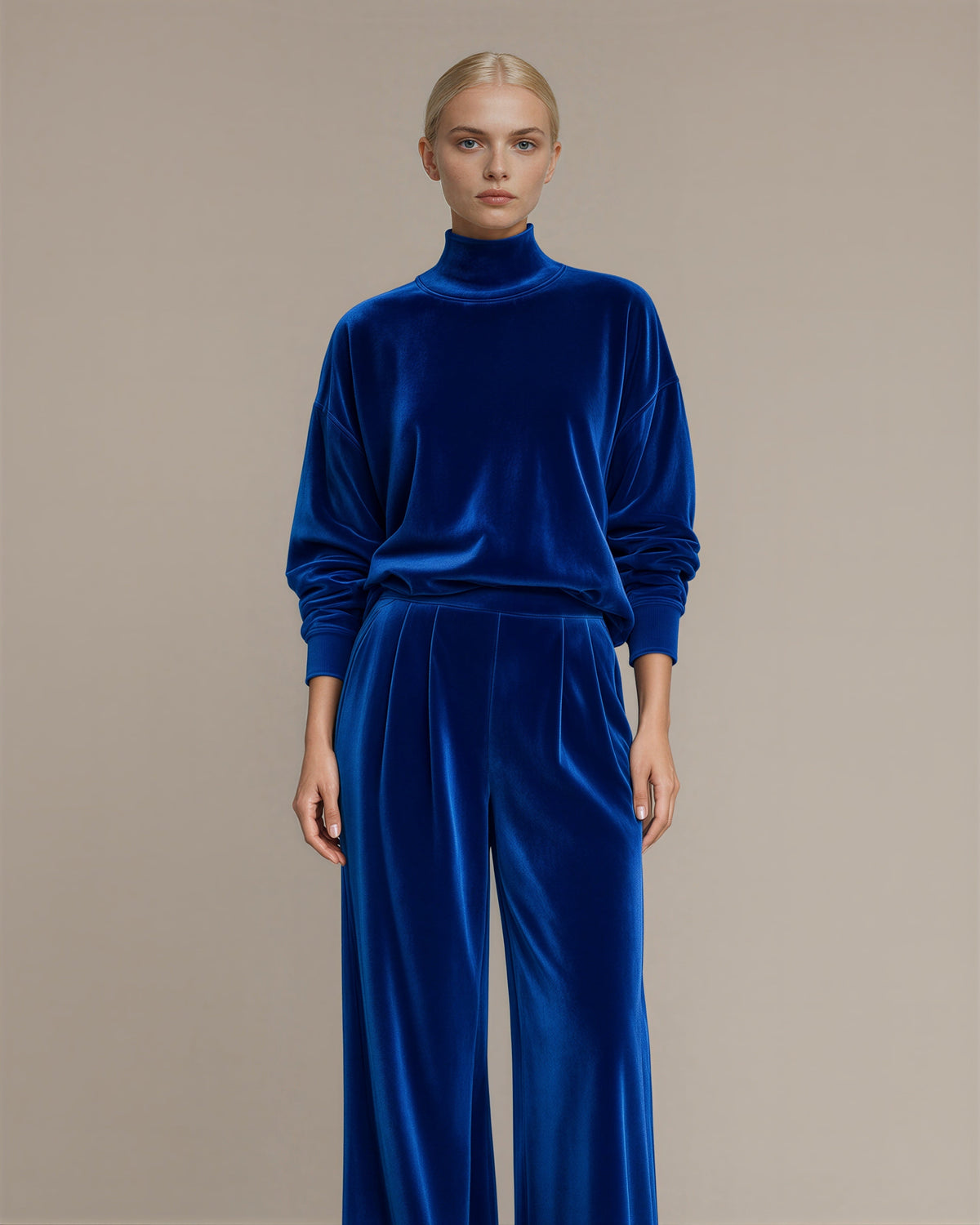 Maura Velvet Sweatshirt and Wide Leg Trouser Set, royal blue color option
