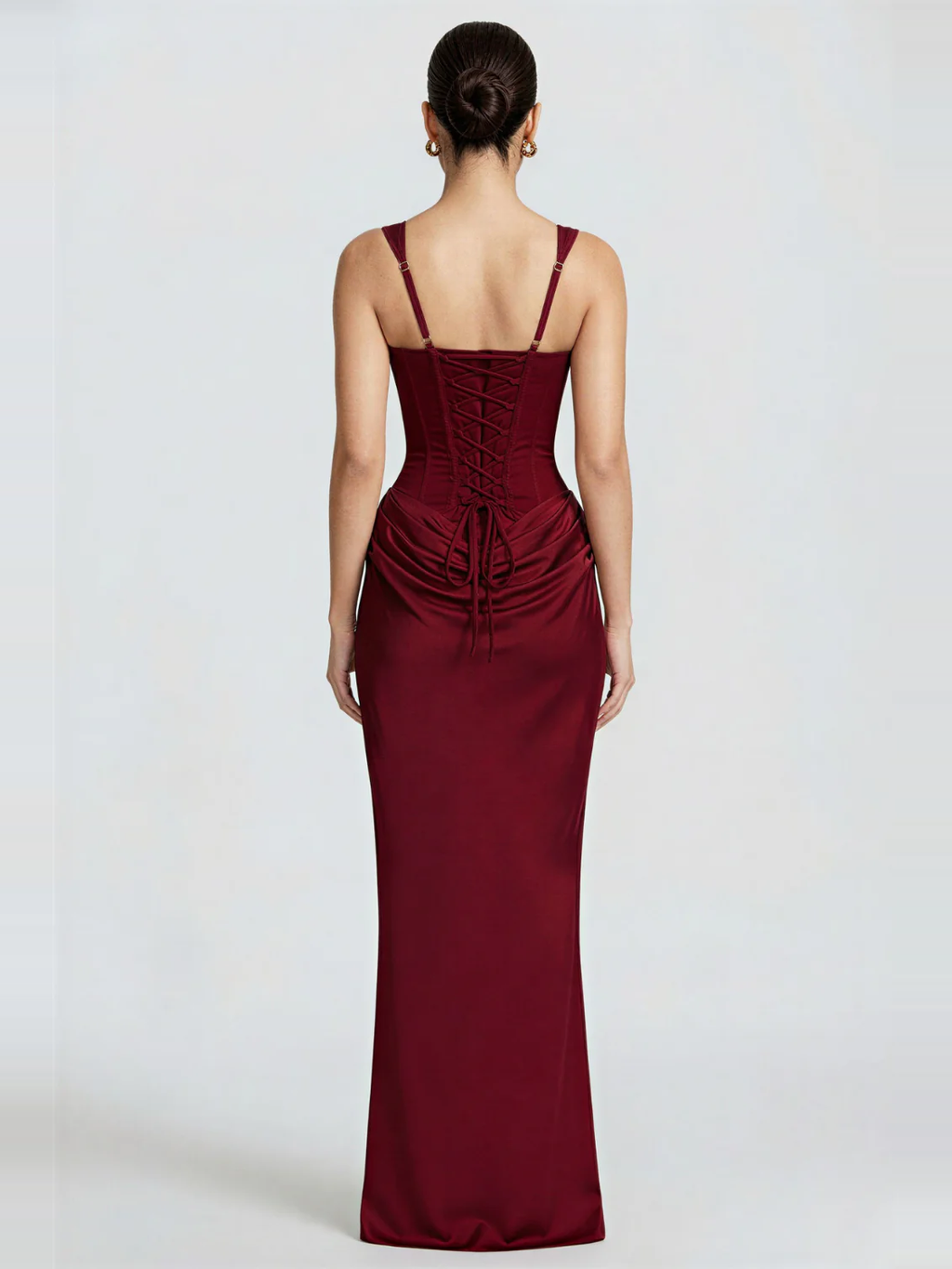 Lace Up Back Satin Maxi Dress — Svelte Chic