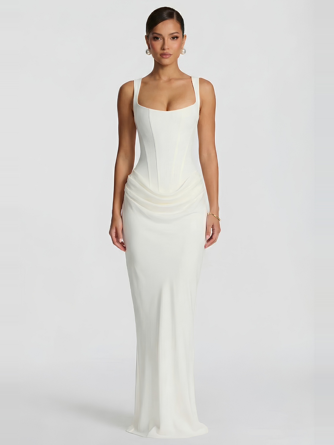 Lace Up Back Satin Maxi Dress in White — Svelte Chic