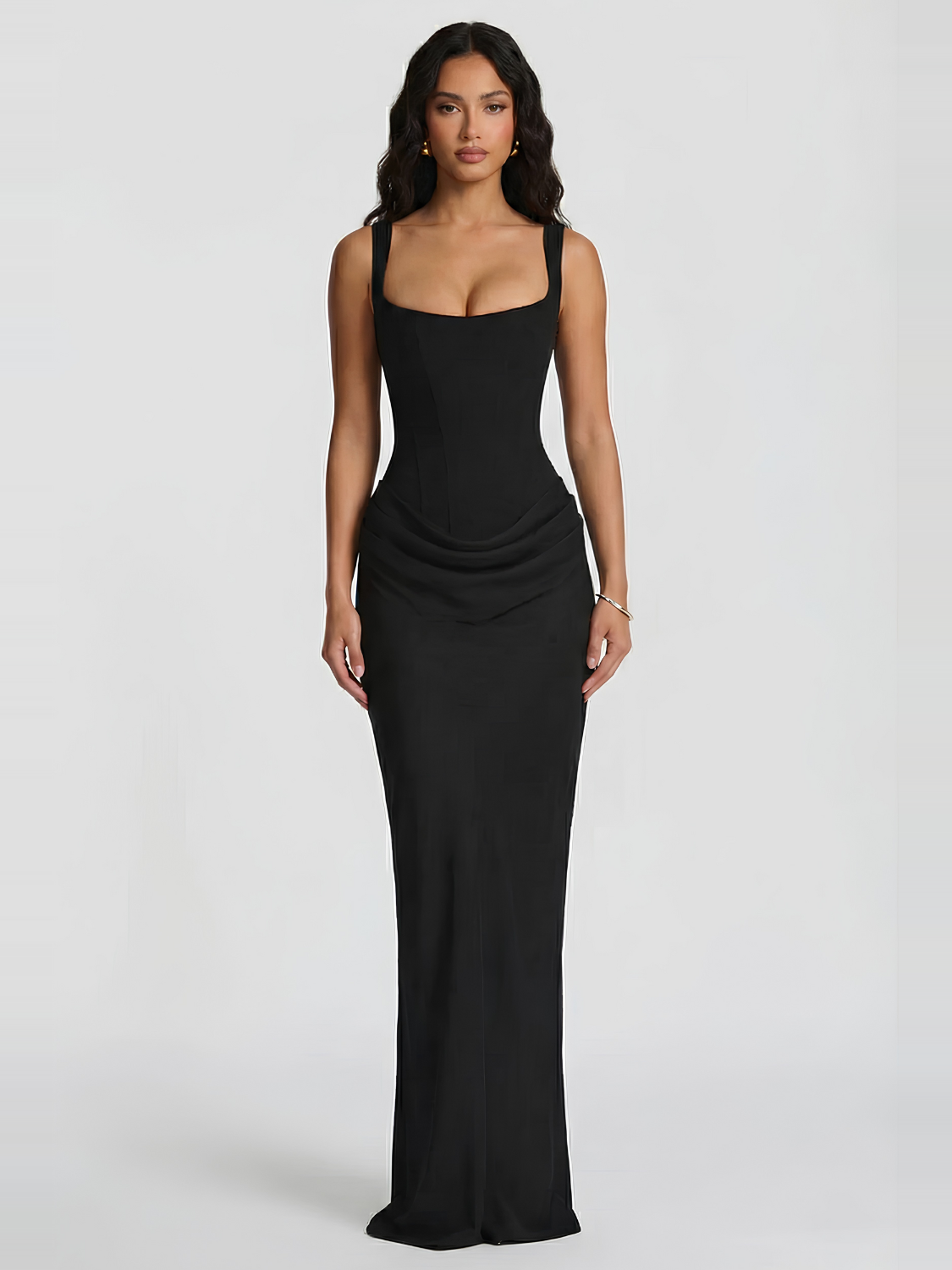 Lace Up Back Satin Maxi Dress in Black — Svelte Chic