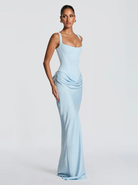 Lace Up Back Satin Maxi Dress — Svelte Chic