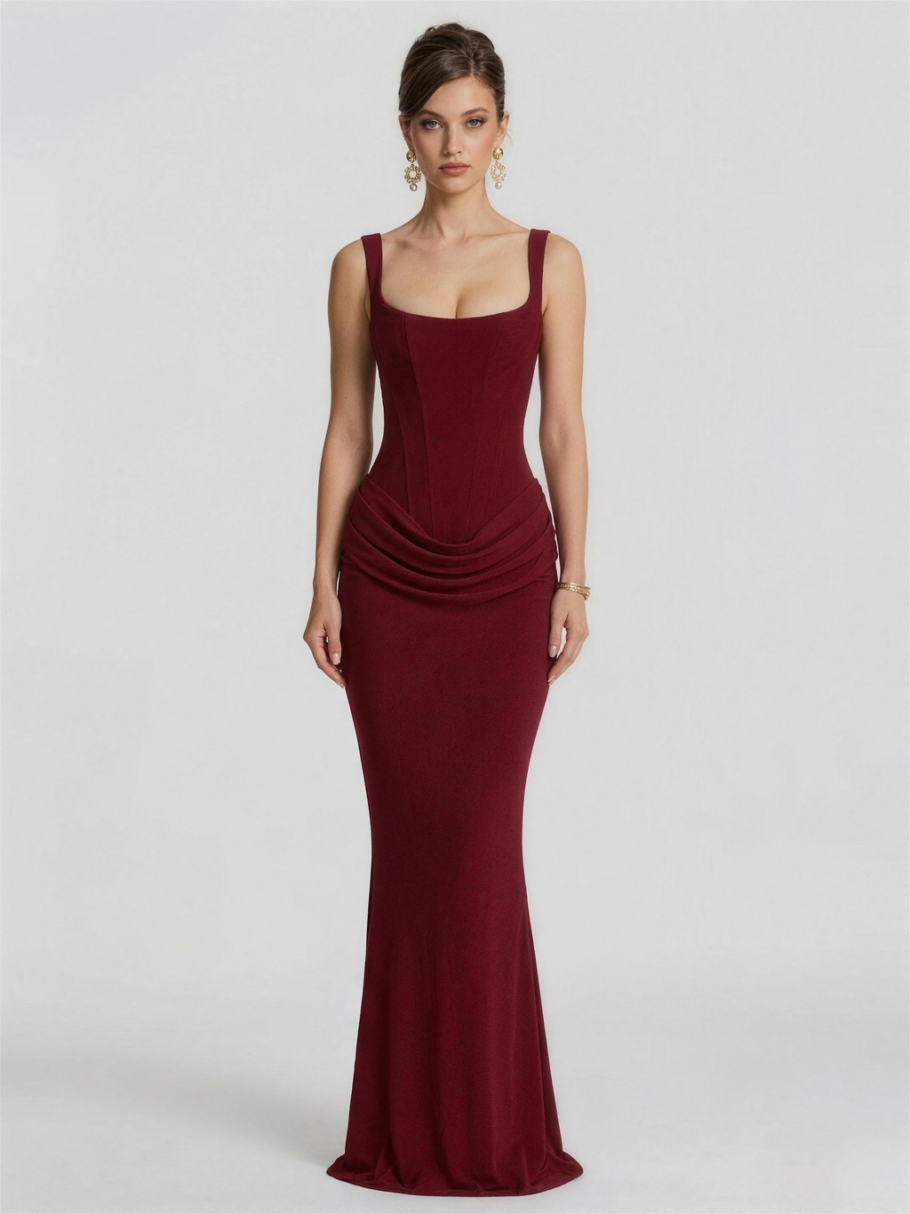 Lace Up Back Satin Maxi Dress in Red — Svelte Chic