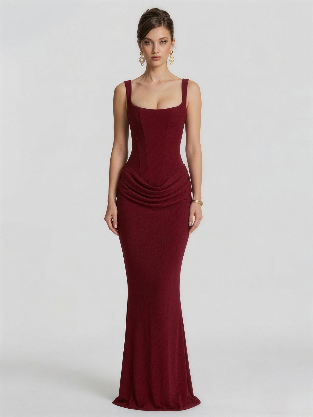 Lace Up Back Satin Maxi Dress in Red — Svelte Chic