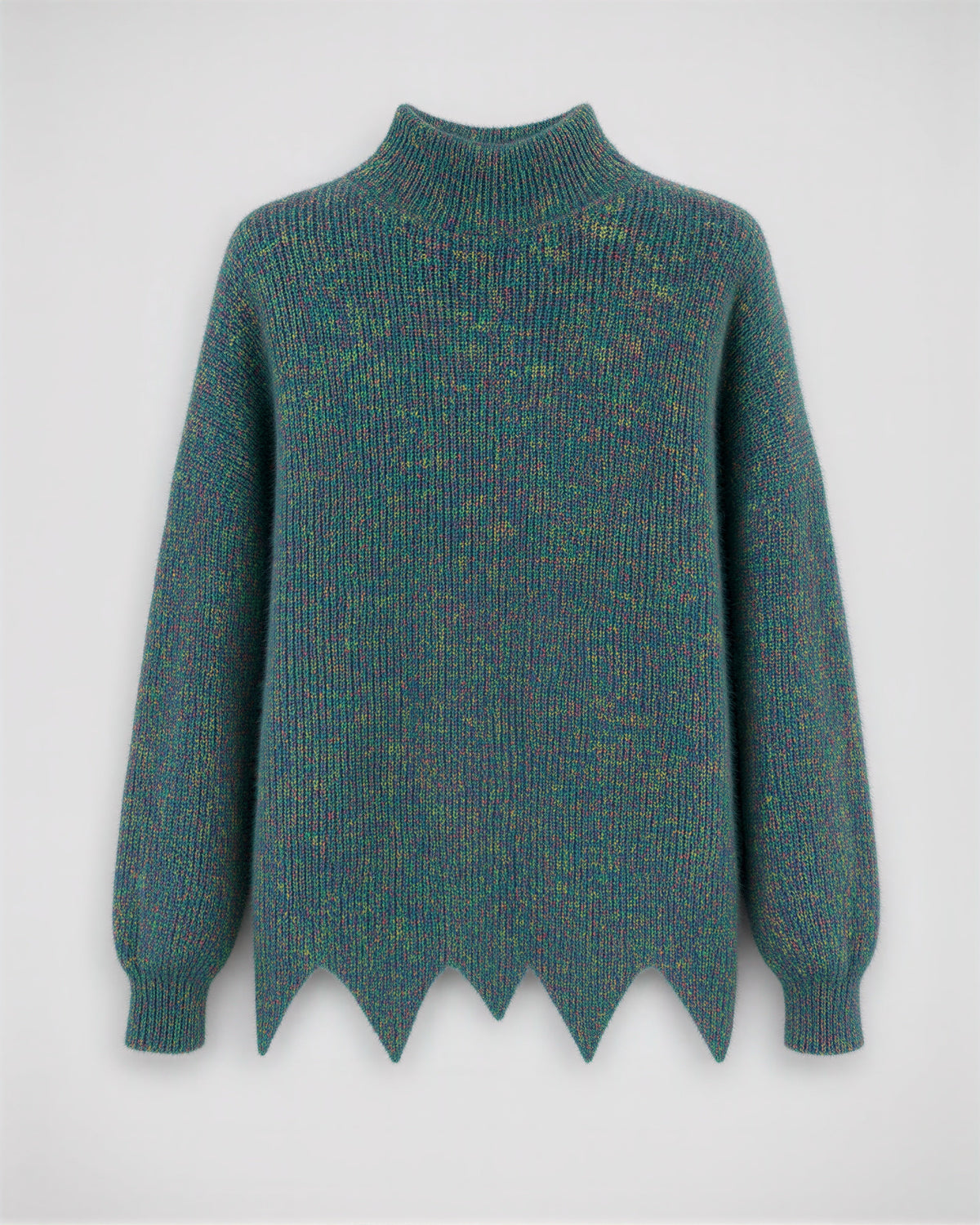 Melissa Speckled Half Turtleneck Melange Sweater, teal, product view without a model