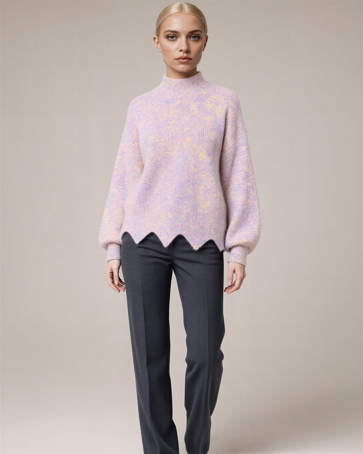 Melissa Speckled Half Turtleneck Melange Sweater, lilac pink color option