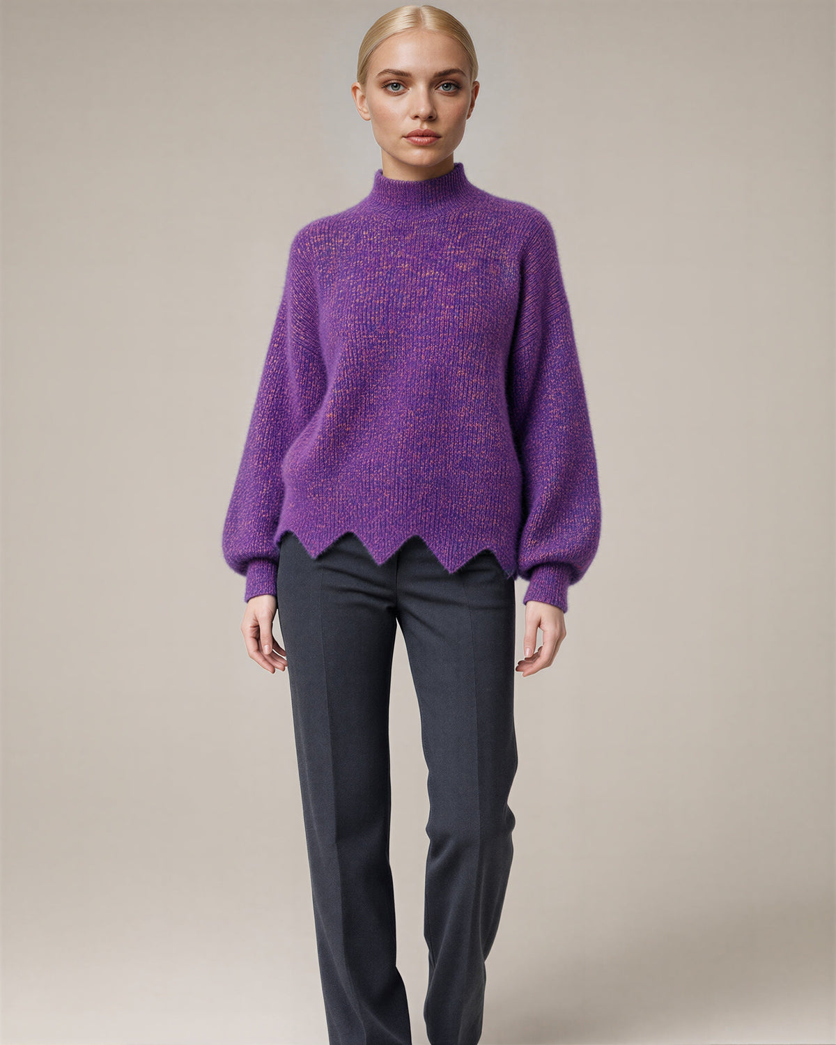 Melissa Speckled Half Turtleneck Melange Sweater, purple color option
