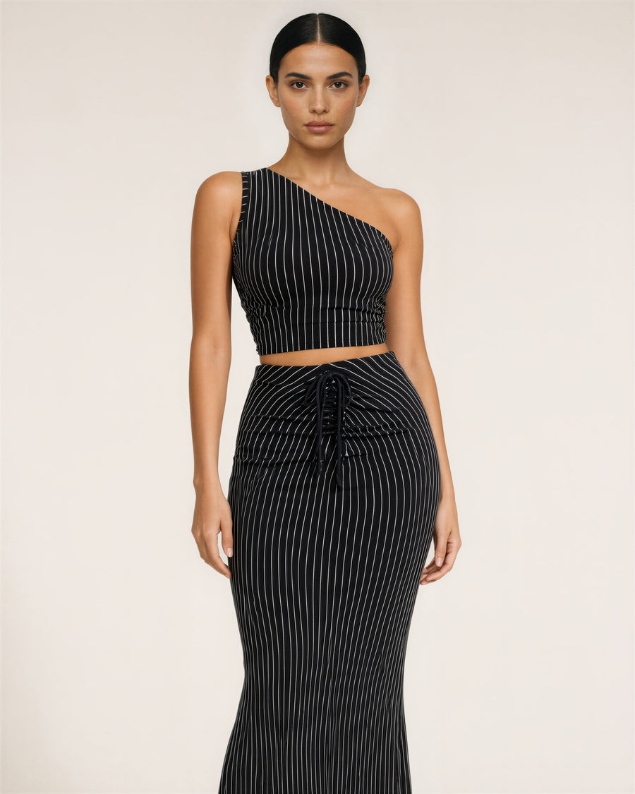 Mila Striped One Shoulder Set